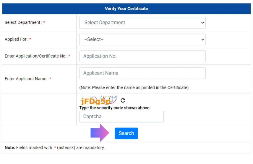 eDistrict Delhi certificate Verification