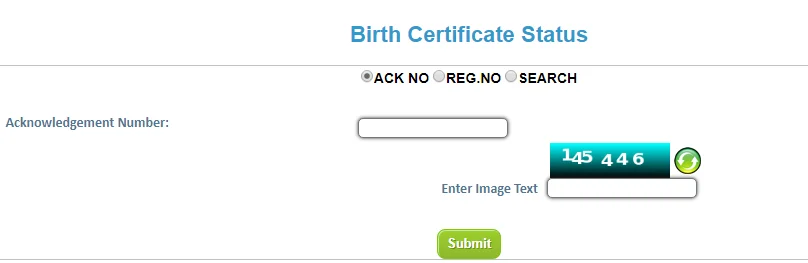 brith certificate application Status
