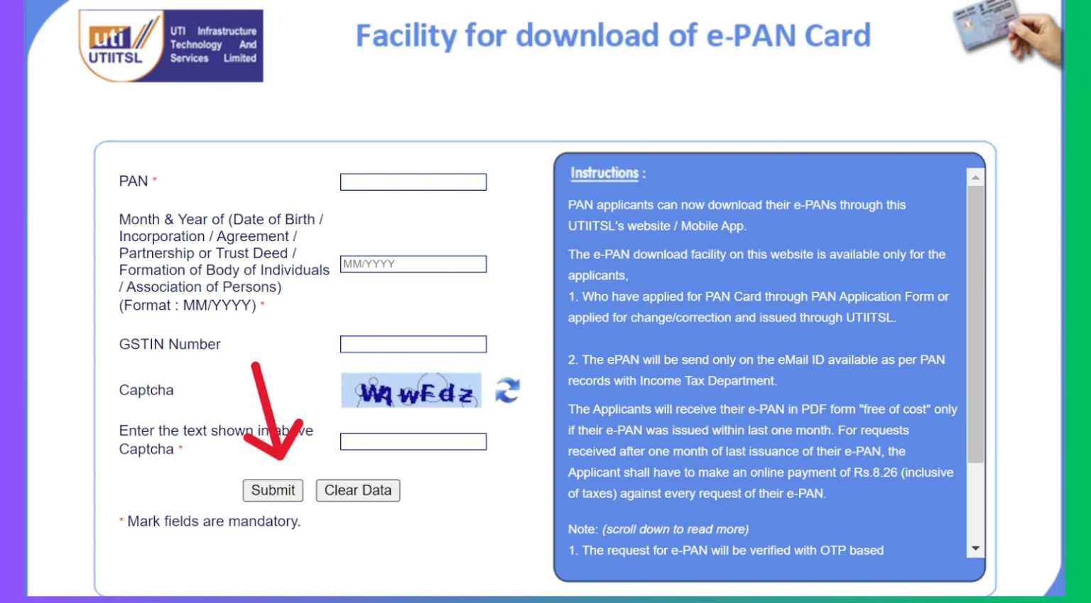 e PAN Card Download UTIITSL Portal