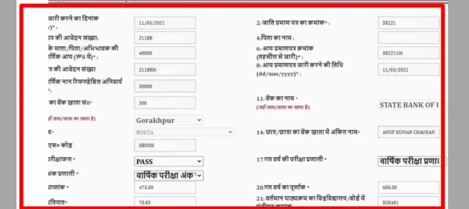 UP Scholarship correction Form